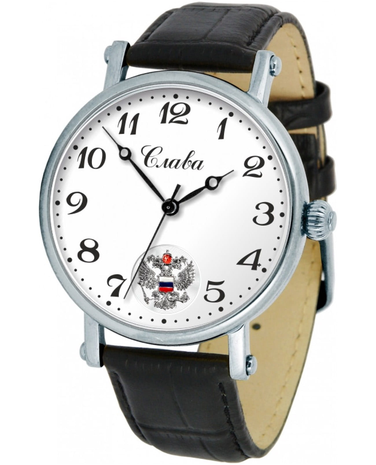 Слава Слава Премьер 8190679/300-2409.В  8190679/300-2409.В механические мужские часы белый циферблат, браслет кожаный — вид спереди